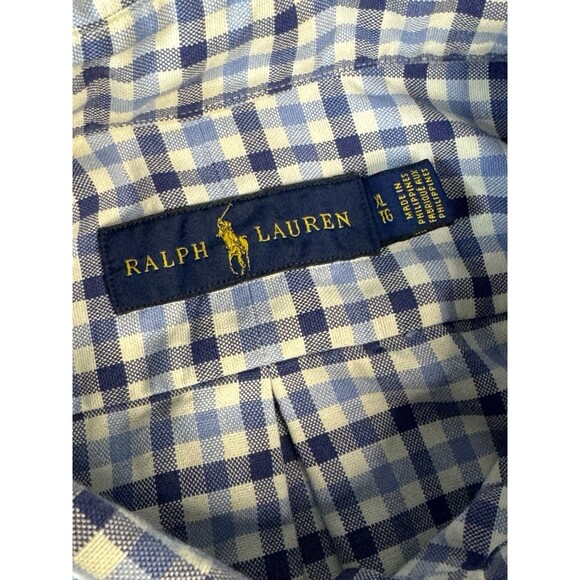 Polo Ralph Lauren XL Blue White Gingham Check Long Sleeve Button Down Preppy - Picture 7 of 9